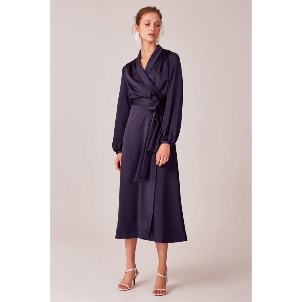 NWT C/MEO Collective Navy Satin Wrap Dress - Picture 1 of 4